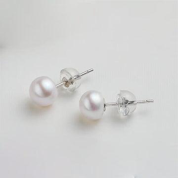 Tajade Flat Round 6-7mm S925 Silver Pearl Stud Earrings